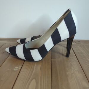Black and White Striped Beetlejuice Goth Heels